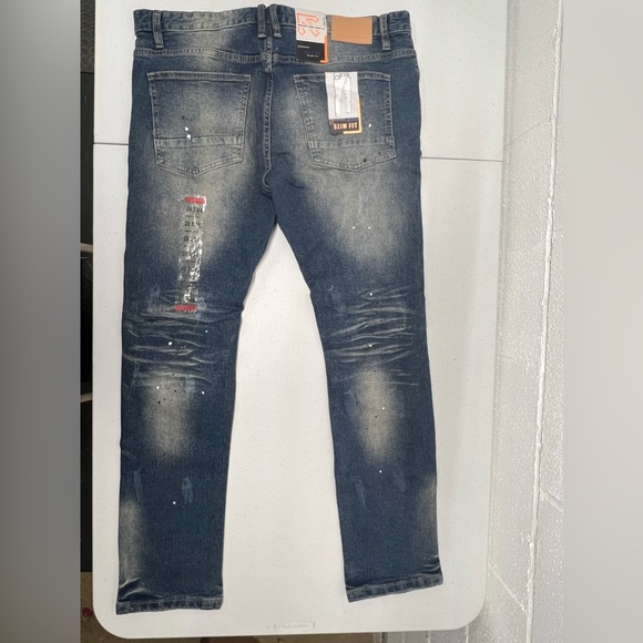 Smoke Rise MEN ESSENTIALS DISTRESSED DENIM SLIM TAPERED FIT JEANS BLUE 38x34 - Picture 2 of 6